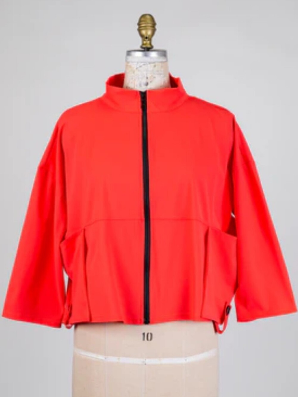 Kozan Red Cropped Zip Up Jacket Boxy Mock Neck 3/4 Sleeve Avant Garde Size Large